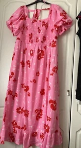 🩷 BNWT - Lovedrobe Pink & Red Floral Puff Sleeve Maxi Dress - Size UK 24 🩷 - Picture 1 of 5