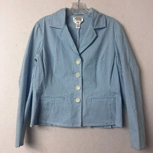 Talbots petites blazer sz 12 blue white seersucker 2 button preppy old money - Picture 1 of 5