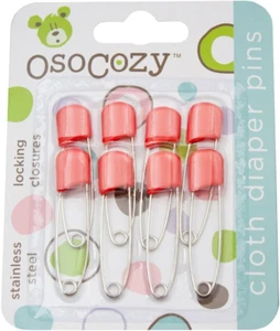 Osocozy Diaper Pins - {Red} - Sturdy, Stainless Steel Diaper Pins with Safe Lock - Picture 1 of 12