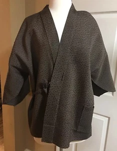 Vintage Japanese Brown Subtle Woven Design Repeat HAORI Short KIMONO JACKET 1 sz - Picture 1 of 11