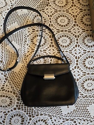 ВИНТАЖНЫЙ ПОДЛИННЫЙ МАНДАРИНА УТКА КОЖИ ЧЕРНЫЙ ЧЕРЕЗ ПЛЕЧО СУМКА СУМОЧКА - Изображение 1 из 4