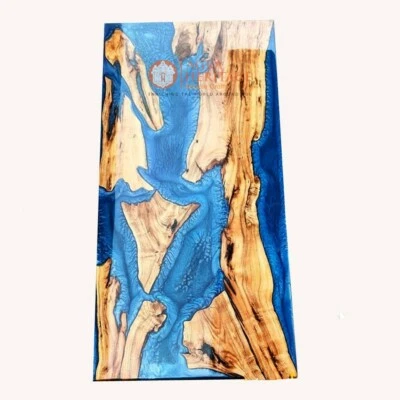 Epoxy Table Top Dine Sofa Center Blue Resin Acacia Designer Furniture Patio Deco - Image 1 of 3