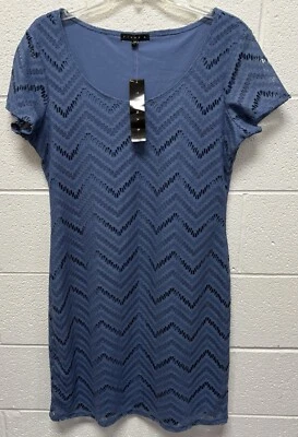 Vestido Tiana B Azul Encaje Superpuesto Grande Cuello Redondo NUEVO Largo Medio Foto 1 de 4