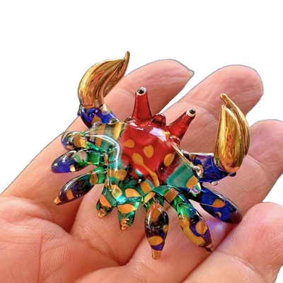 Blown Art Glass Crab Hand Figurine Miniature fancy Animal Handmade Murano Orname - Image 1 of 4