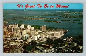 Miami FL-Florida Aerial View Of Skyline, Downtown Vintage Souvenir Postcard - Picture 1 of 2
