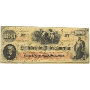 1863 $100 Confederate Note Circulated Currency - Picture 1 of 2