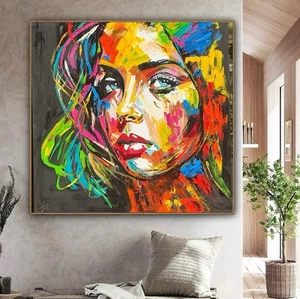 Modern Abstract Original Oil Painting Pillow Talk Woman Portrait 100x100cm - Picture 1 of 24