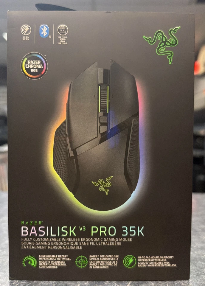 Razer Basilisk V3 Pro 35K Wireless Ergonomic RGB Gaming Mouse Black - Image 1 of 1