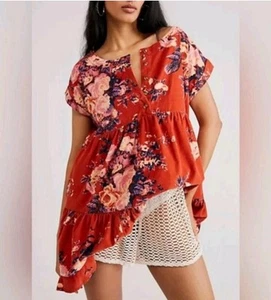Free People oversized cotton corduroy earthy floral babydoll dress XL - Picture 1 of 6
