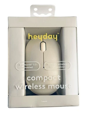 Heyday Compact Wireless Bluetooth 5.1 Mouse Warm Gray USB Receiver Included New - Image 1 of 4
