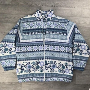 Vintage Alfred Dunner Crazy Fleece Jacket Zip Up Geometric Floral Winter Cosy L - Picture 1 of 8