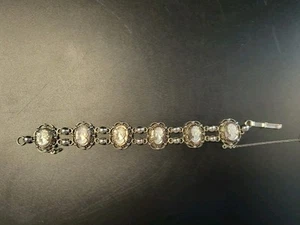 Brazalete de filigrana vintage Alice Caviness camafeo de plata de ley firmado - Imagen 1 de 5