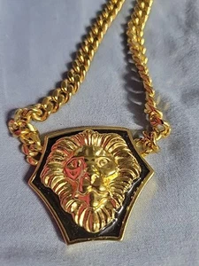 Collana con ciondolo testa di leone tono oro favolosa bigiotteria costume moda vintage - Foto 1 di 4