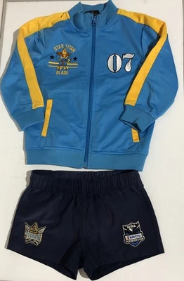 NRL - Gold Coast Titans Kids Size 3 Unisex Footy Shorts + Jacket Combo - G/VGC - Image 1 of 4
