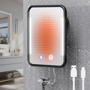 Heated Shower Mirror Fogless for Shaving with Light, 5000Mah Rechargeable Batter - Picture 1 of 11