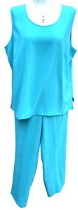 AMES CREEK  2 PC DRAPERS DAMONS Green Blue Top Pants Set Outfit Suit Nautical 1X - Picture 1 of 5