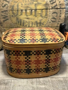 Vintage geflochten rot & schwarz rund 9" Nähkorb sehr schöner Zustand Schmuckkorb - Bild 1 von 9