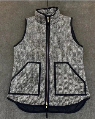 Chaleco acolchado J Crew Diamond XS pata de gallo negro crema preppy para mujer Foto 1 de 4