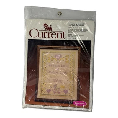 Hearts ‘N’ Flowers Cross Stitch Baby Sampler Kit 11” x 14” By Current Vintage - Image 1 of 3