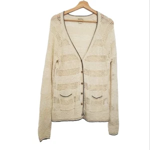 Lucky Brand Size Large Carmine Linen Blend Pointelle Open Knit Button Cardigan - Picture 1 of 13