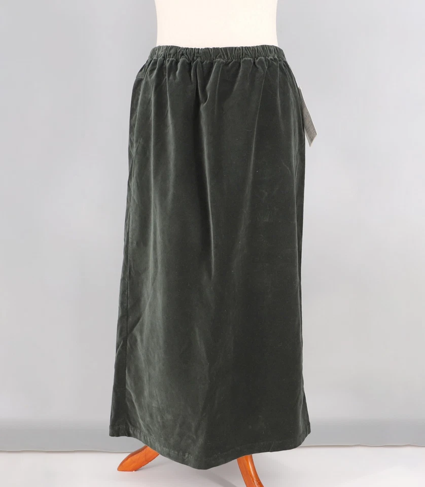 NUEVO CON ETIQUETAS DENIM & CO. Maxi Falda de Terciopelo de Felpa Verde Cazador Oscuro Cintura Elástica Talla 1X Foto 1 de 4