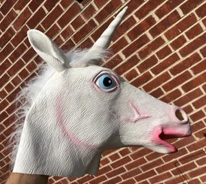 Einhorn Maske Gummi Halloween weiß - Bild 1 von 2