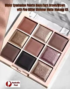 9Color Eyeshadow Powder Palette Black/Brown Matt/Shimmer/Fine Glitter Makeup Kit - Picture 1 of 4