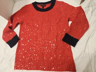 J. Suéter de Navidad Crew Mezcla de Lana Lentejuelas Adornado Talla S Rojo Vacaciones Preppy  Foto 1 de 4