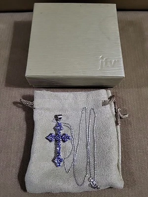 Nueva cruz de plata esterlina 925 jtv con 21 piedras de circonita cúbica púrpura amatista Foto 1 de 4