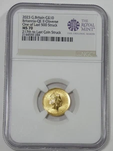 2023 UK Queen Elizabeth II £10 GOLD Britannia NGC MS 70 217th to Last One Struck - Picture 1 of 4