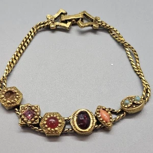 Goldette Victorian Revival Slider Bettelarmband 60er Jahre Halbedelsteine 6,5" - Bild 1 von 8
