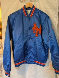 Giacca da baseball bomber raso starter New York Mets vintage diamante grande vintage - Foto 1 di 19