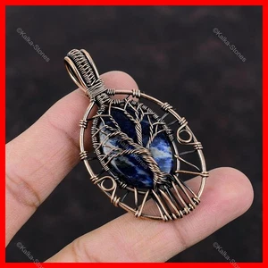 Copper Natural Sodalite Handcrafted Elegant Wire Wrapped Tree Of Life Pendant - Picture 1 of 11