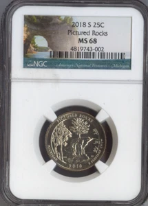 2018-S Pictured Rocks Quarter NGC MS68 Auction - Picture 1 of 2