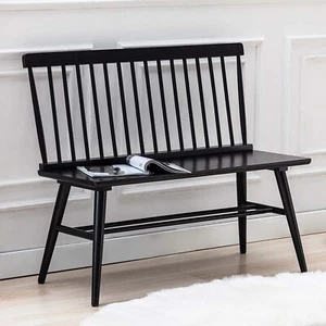 Entryway Bench Black Dining Bench with Back Farmhouse Winsor Bench Wood Bench - Picture 1 of 7