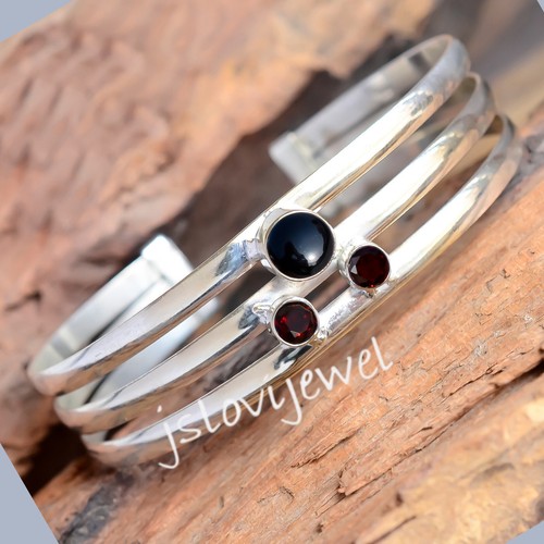 VALENTINO Bracciale in argento sterling 925 taglio onice nero e granato per partner