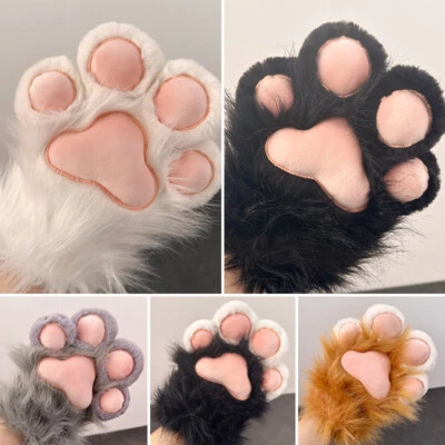 1x Plush Furry Cat Claw Gloves Faux Fur Fox Paws for Halloween Cosplay Costume - Image 1 of 4