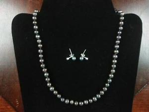 Orfevrerie Wiskemann Black Pearl Necklace Earring Set Silver Peacock Vtg Signed - Picture 1 of 12