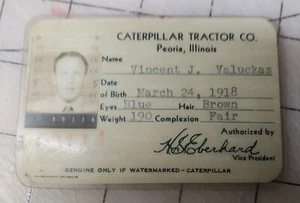 Insignia de identificación con foto de empleado de colección Caterpillar Tractor Co Peoria IL. - Imagen 1 de 2
