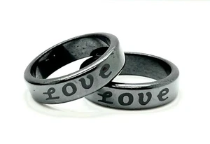 Liebe graviert schwarz echt nicht magnetisch Hämatit Basic Ring Band für Mann Frau R42 - Bild 1 von 10