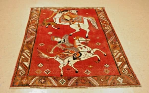 OLD,ANTIQUE CAUCASIAN DESIGN IN SIZE 3'1"x5'7 VERY RARE KAZAK,HUNTING DESIGN RUG - Picture 1 of 8