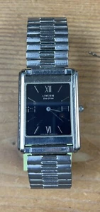 Men's Citizen Eco Drive Black Dial Square Stainless Steel Thin Wrist Fitted - Picture 1 of 2