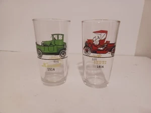 HAZEL ATLAS Vasos Vasos Años 1900 Coches Antiguos Juego de 2 Vintage - Imagen 1 de 11
