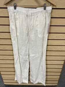 NWT Saint Tropez West Off White 100% Linen Pull On Drawstring Pants Size Medium - Picture 1 of 7