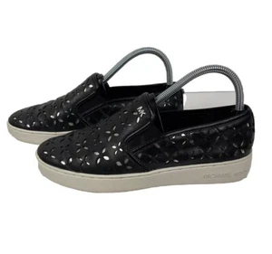 Michael Kors MK Logo Slip On Sneakers Black Silver Low Top HJ16K  Size 7.5 - Picture 1 of 9