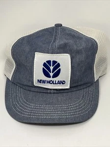 Vintage New Holland Trucker Hat Patch Mesh Snap Back Denim Tractor K-Products - Picture 1 of 3
