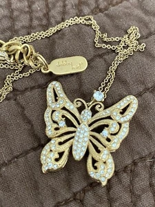 Beautiful Signed DABBY REID Gold Toned Butterfly And Rinestone 10” Necklace - Picture 1 of 5