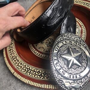 Texas Silver Buckle Ostrich Leather Belt 36” Man Belt Western Cowboy Vibes BNWOT