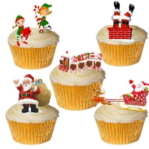 Cake Toppers Cute Santa & Elf Christmas 24 StandUp Edible Wafer Paper Decoration - Picture 1 of 9