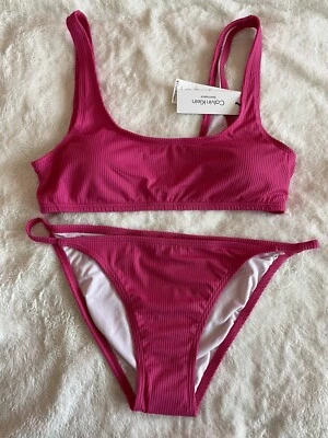 Calvin Klein Swimwear UPF50+ Ribbed Top & Bottom Bikini Set  Pink Woman’s XL NWT - Image 1 of 4